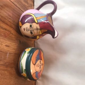New. Hand crafted n painted ceramic 2 pieces , signed by Whillmann of Costa Rica